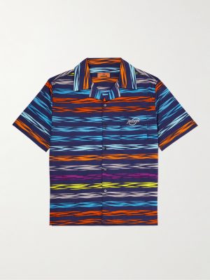 Camp-Collar Logo-Print Striped Cotton-Poplin Shirt Camp-Collar Logo-Print Striped Cotton-Poplin Shirt