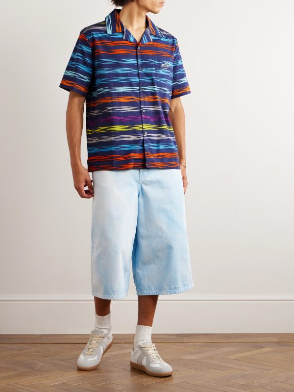 Camp-Collar Logo-Print Striped Cotton-Poplin Shirt - OU Camp-Collar Logo-Print Striped Cotton-Poplin Shirt - OU