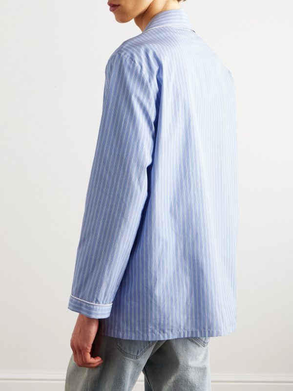 Logo-Embroidered Striped Cotton-Poplin Pyjama Shirt - BK Logo-Embroidered Striped Cotton-Poplin Pyjama Shirt - BK
