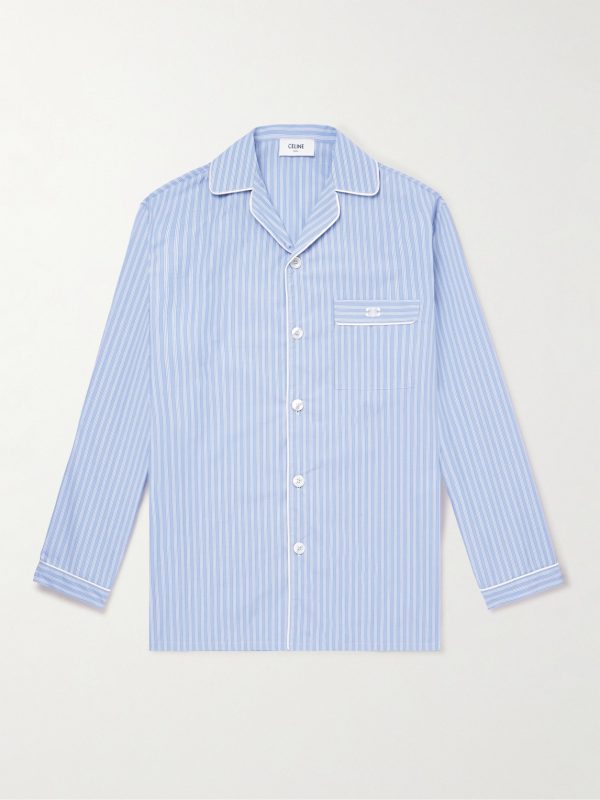 Logo-Embroidered Striped Cotton-Poplin Pyjama Shirt Logo-Embroidered Striped Cotton-Poplin Pyjama Shirt