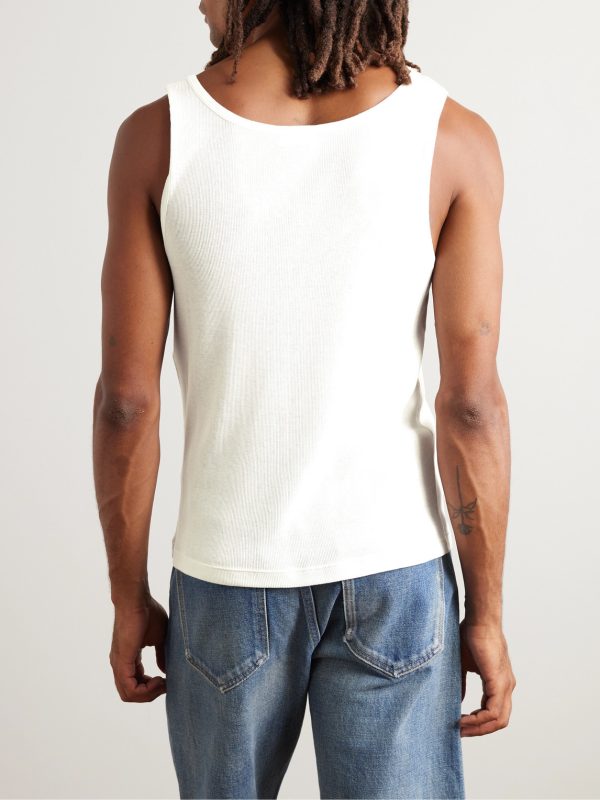Logo-Embroidered Ribbed Silk and Cotton-Blend Tank Top - BK Logo-Embroidered Ribbed Silk and Cotton-Blend Tank Top - BK