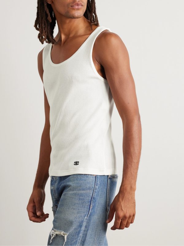 Logo-Embroidered Ribbed Silk and Cotton-Blend Tank Top - FR Logo-Embroidered Ribbed Silk and Cotton-Blend Tank Top - FR