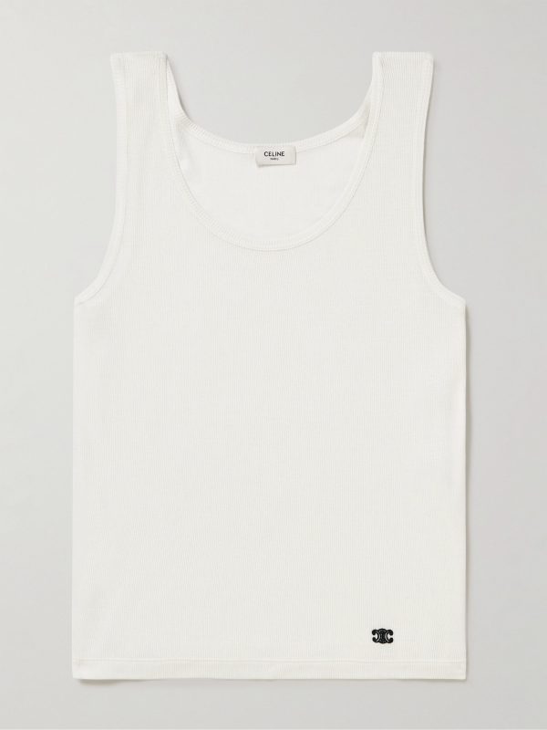Logo-Embroidered Ribbed Silk and Cotton-Blend Tank Top Logo-Embroidered Ribbed Silk and Cotton-Blend Tank Top