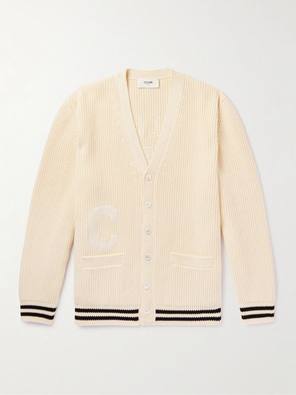 Logo-Appliquéd Ribbed Cotton Cardigan Logo-Appliquéd Ribbed Cotton Cardigan