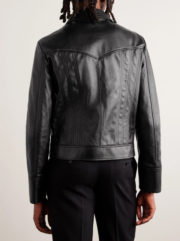 Slim-Fit Panelled Leather Jacket - BK Slim-Fit Panelled Leather Jacket - BK