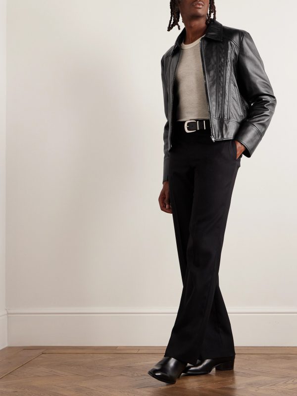 Slim-Fit Panelled Leather Jacket - OU Slim-Fit Panelled Leather Jacket - OU