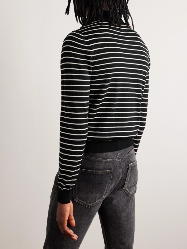 Slim-Fit Logo-Embroidered Striped Wool Polo Shirt - BK Slim-Fit Logo-Embroidered Striped Wool Polo Shirt - BK