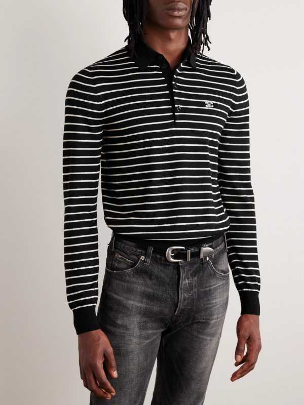 Slim-Fit Logo-Embroidered Striped Wool Polo Shirt - FR Slim-Fit Logo-Embroidered Striped Wool Polo Shirt - FR