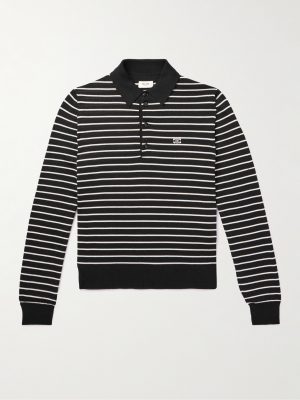 Slim-Fit Logo-Embroidered Striped Wool Polo Shirt Slim-Fit Logo-Embroidered Striped Wool Polo Shirt