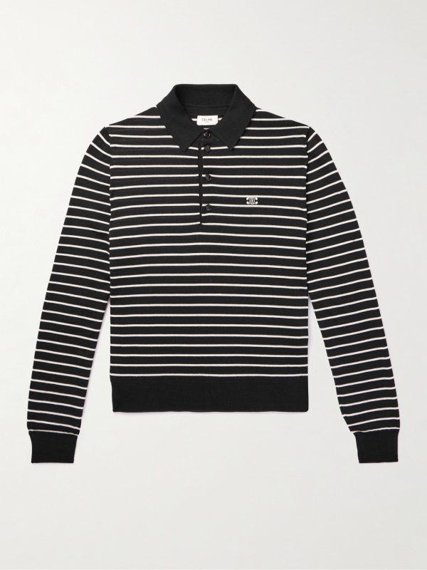Slim-Fit Logo-Embroidered Striped Wool Polo Shirt Slim-Fit Logo-Embroidered Striped Wool Polo Shirt