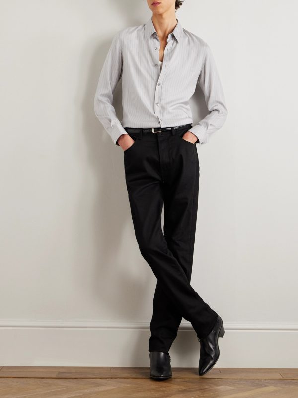 Slim-Fit Striped Silk Shirt - OU Slim-Fit Striped Silk Shirt - OU