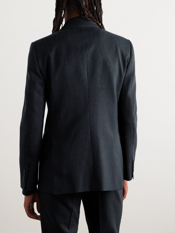 Slim-Fit Double-Breasted Pinstriped Wool Blazer - BK Slim-Fit Double-Breasted Pinstriped Wool Blazer - BK