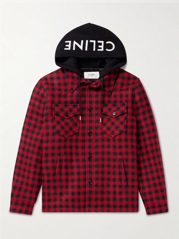 Padded Checked Wool and Mohair-Blend Hooded Overshirt Padded Checked Wool and Mohair-Blend Hooded Overshirt