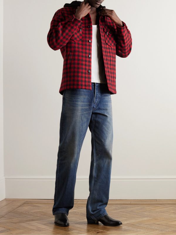 Padded Checked Wool and Mohair-Blend Hooded Overshirt - OU Padded Checked Wool and Mohair-Blend Hooded Overshirt - OU