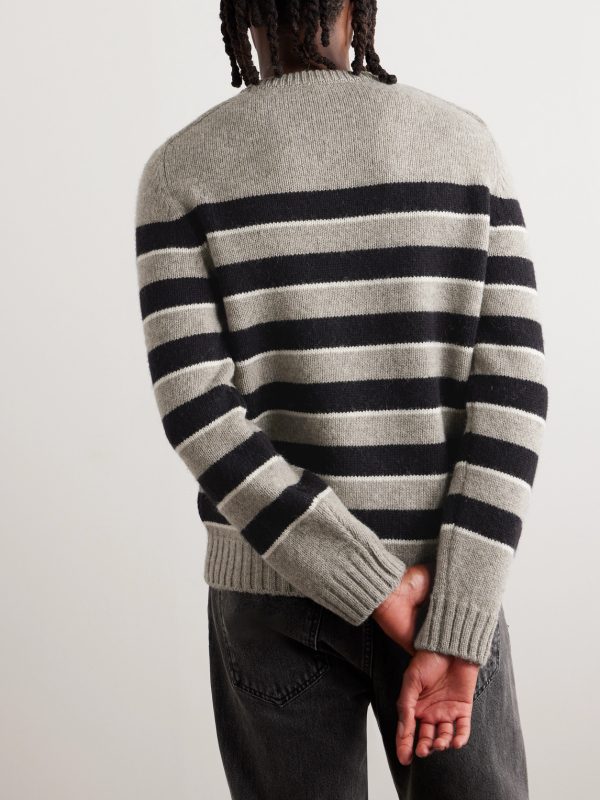 Logo-Embroidered Striped Wool Sweater - BK Logo-Embroidered Striped Wool Sweater - BK