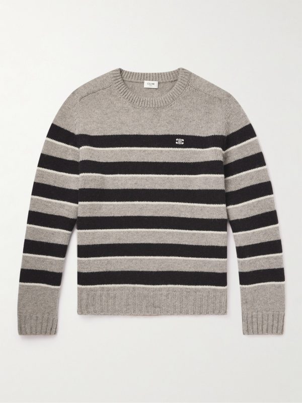 Logo-Embroidered Striped Wool Sweater Logo-Embroidered Striped Wool Sweater