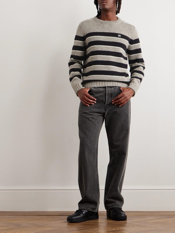 Logo-Embroidered Striped Wool Sweater - OU Logo-Embroidered Striped Wool Sweater - OU