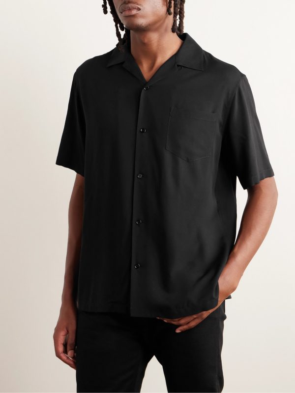 Convertible-Collar Logo-Appliquéd Matte-Satin Shirt - FR