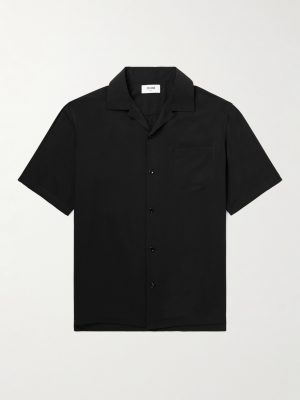 Convertible-Collar Logo-Appliquéd Matte-Satin Shirt Convertible-Collar Logo-Appliquéd Matte-Satin Shirt