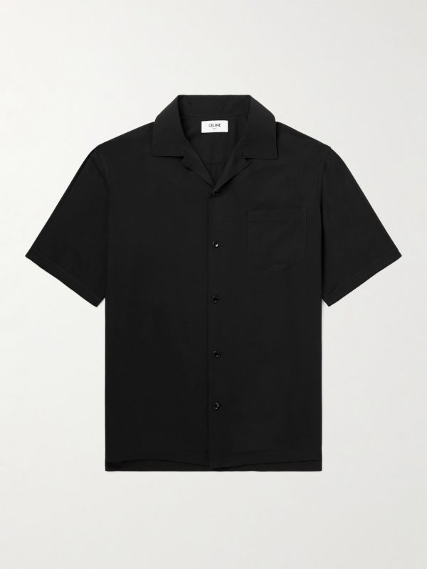 Convertible-Collar Logo-Appliquéd Matte-Satin Shirt