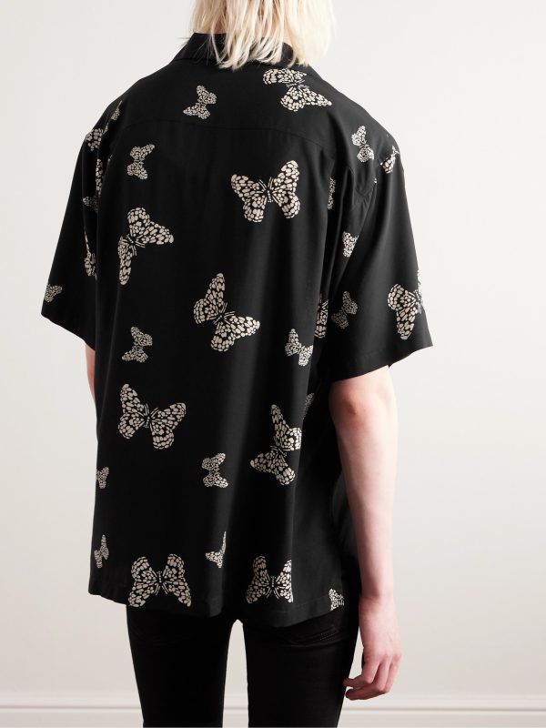 Convertible-Collar Printed Woven Shirt - BK Convertible-Collar Printed Woven Shirt - BK