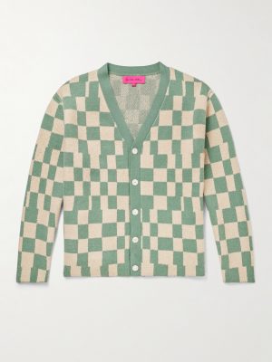 Appliquéd Checked Cashmere-Blend Cardigan