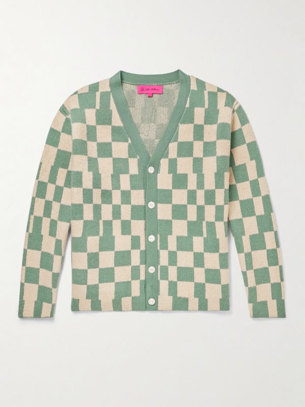 Appliquéd Checked Cashmere-Blend Cardigan