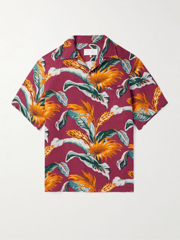 Camp-Collar Printed Linen and Cotton-Blend Shirt Camp-Collar Printed Linen and Cotton-Blend Shirt