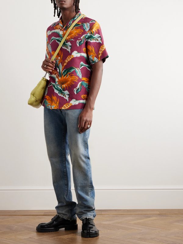 Camp-Collar Printed Linen and Cotton-Blend Shirt - OU Camp-Collar Printed Linen and Cotton-Blend Shirt - OU