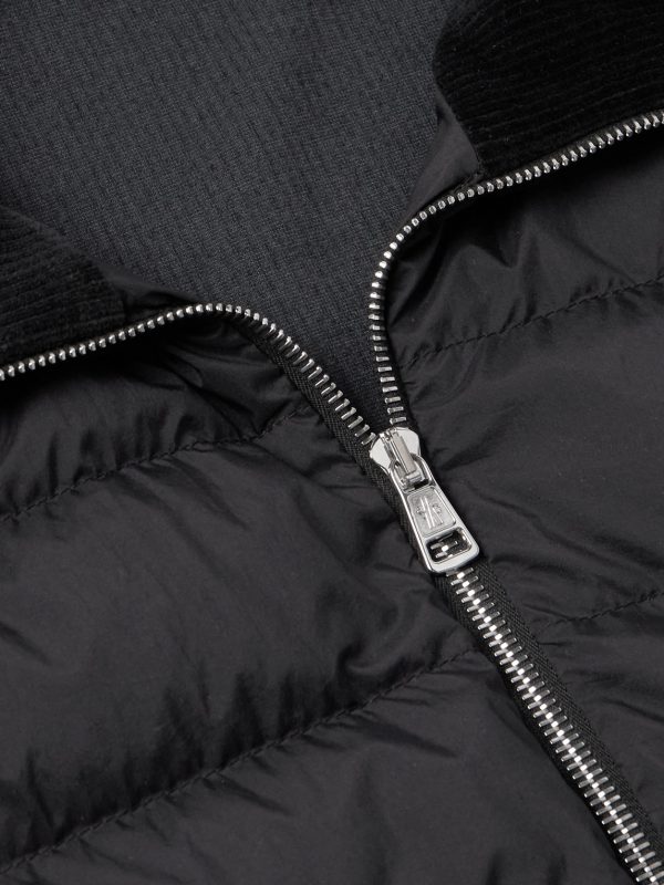 Ribbed Cotton-Blend Chenille and Quilted Shell Down Zip-Up Cardigan - CU