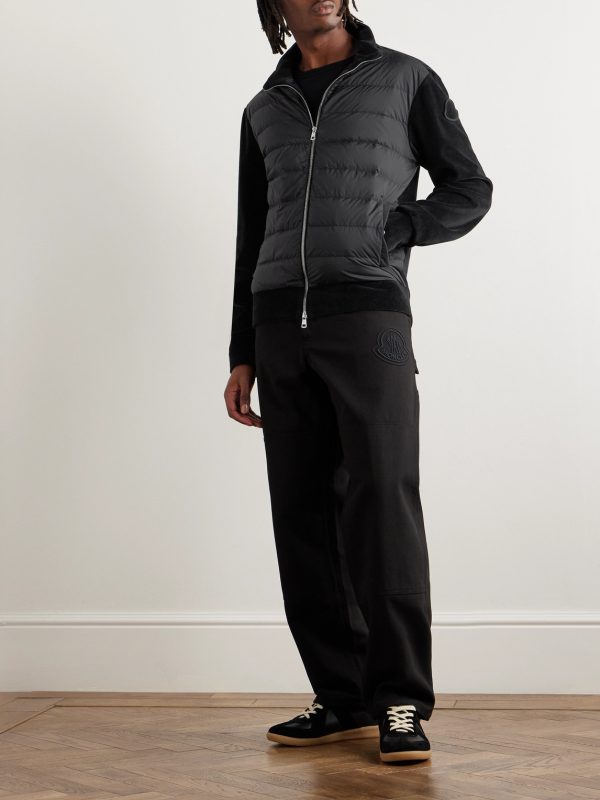 Ribbed Cotton-Blend Chenille and Quilted Shell Down Zip-Up Cardigan - OU