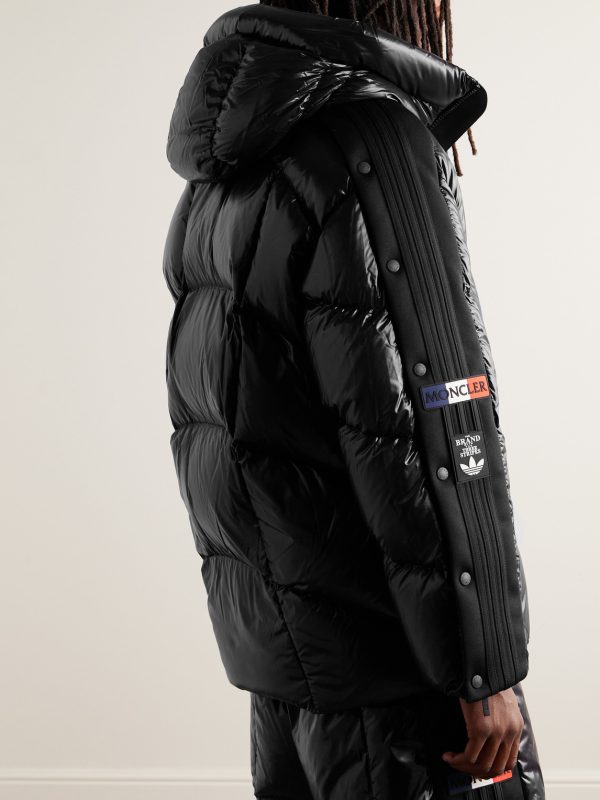 + adidas Originals Beiser Tech Jersey-Trimmed Quilted Glossed-Shell Hooded Down Jacket - BK