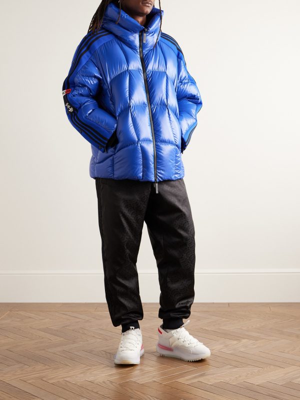 + adidas Originals Beiser Tech Jersey-Trimmed Quilted Glossed-Shell Hooded Down Jacket - OU