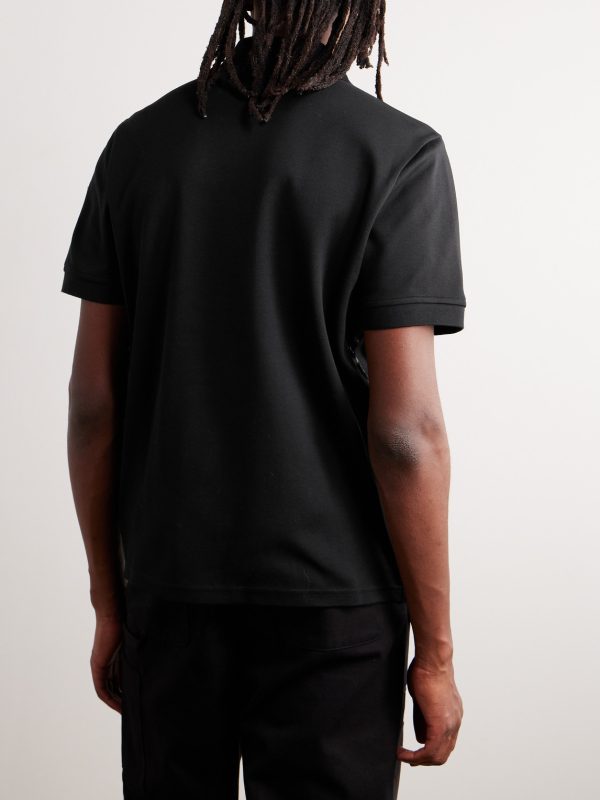 7 Moncler FRGMT Hiroshi Fujiwara Logo-Appliquéd Satin-Trimmed Cotton-Jersey Polo Shirt - BK