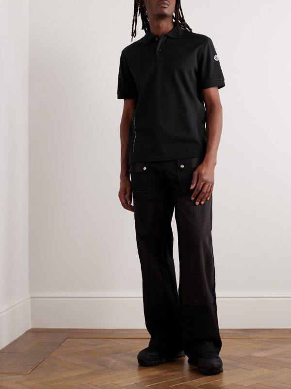 7 Moncler FRGMT Hiroshi Fujiwara Logo-Appliquéd Satin-Trimmed Cotton-Jersey Polo Shirt - OU