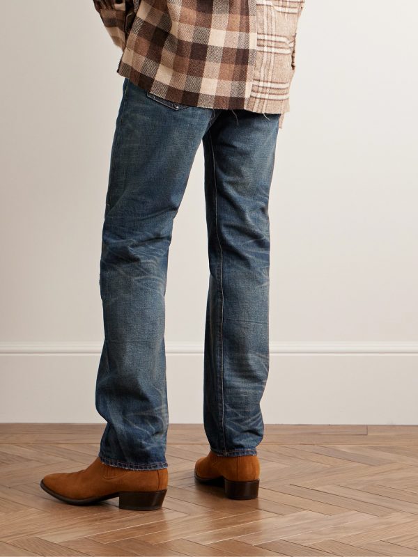 Straight-Leg Distressed Selvedge Jeans - BK Straight-Leg Distressed Selvedge Jeans - BK