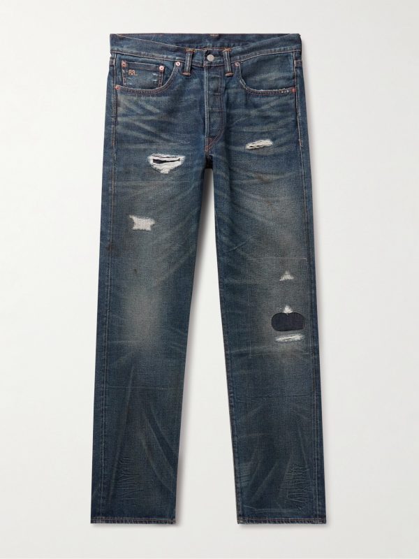 Straight-Leg Distressed Selvedge Jeans Straight-Leg Distressed Selvedge Jeans