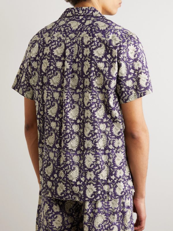 Camp-Collar Printed Cotton-Gauze Shirt - BK