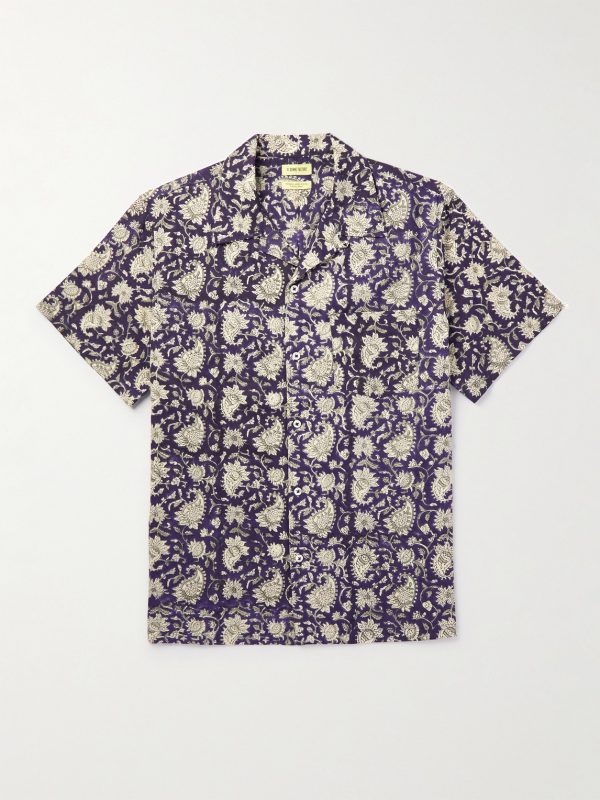 Camp-Collar Printed Cotton-Gauze Shirt