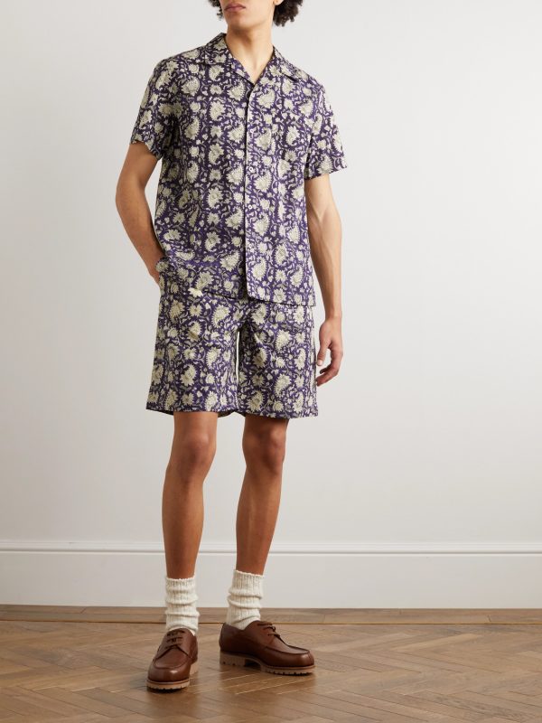 Camp-Collar Printed Cotton-Gauze Shirt - OU
