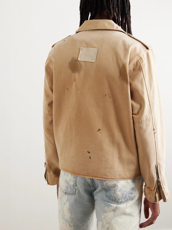 Rough Rider Distressed Cotton-Canvas Biker Jacket - BK Rough Rider Distressed Cotton-Canvas Biker Jacket - BK