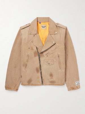 Rough Rider Distressed Cotton-Canvas Biker Jacket Rough Rider Distressed Cotton-Canvas Biker Jacket