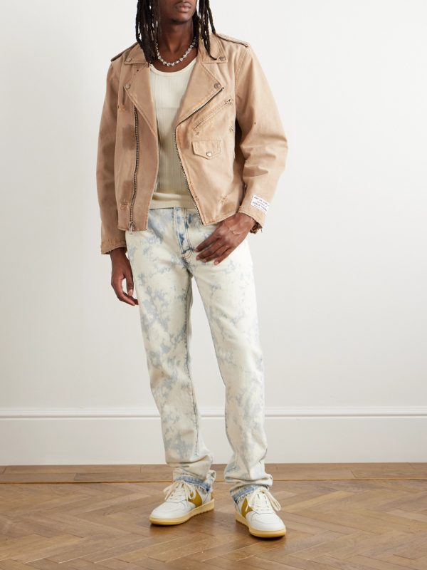 Rough Rider Distressed Cotton-Canvas Biker Jacket - OU Rough Rider Distressed Cotton-Canvas Biker Jacket - OU