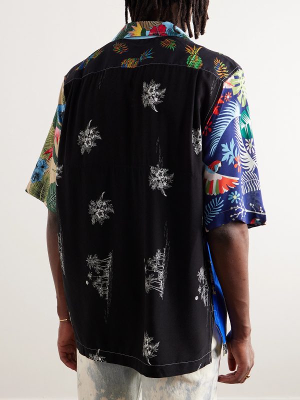 Parker Camp-Collar Logo-Embroidered Patchwork Floral-Print Woven Shirt - BK Parker Camp-Collar Logo-Embroidered Patchwork Floral-Print Woven Shirt - BK