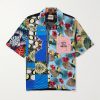 Parker Camp-Collar Logo-Embroidered Patchwork Floral-Print Woven Shirt Parker Camp-Collar Logo-Embroidered Patchwork Floral-Print Woven Shirt