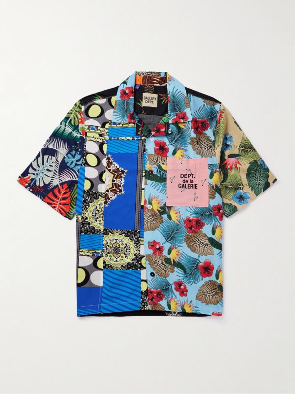 Parker Camp-Collar Logo-Embroidered Patchwork Floral-Print Woven Shirt Parker Camp-Collar Logo-Embroidered Patchwork Floral-Print Woven Shirt