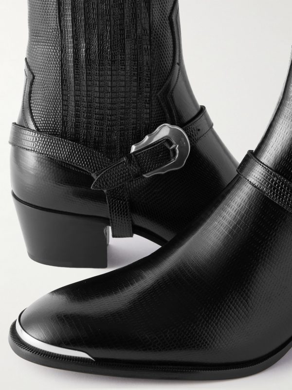 Buckled Lizard-Effect Leather Chelsea Boots - CU Buckled Lizard-Effect Leather Chelsea Boots - CU