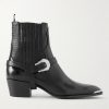 Buckled Lizard-Effect Leather Chelsea Boots Buckled Lizard-Effect Leather Chelsea Boots