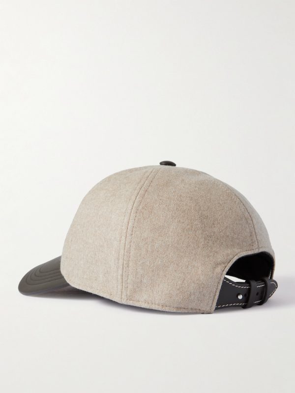 Logo-Embroidered Cashmere-Blend and Leather Baseball Cap - BK Logo-Embroidered Cashmere-Blend and Leather Baseball Cap - BK