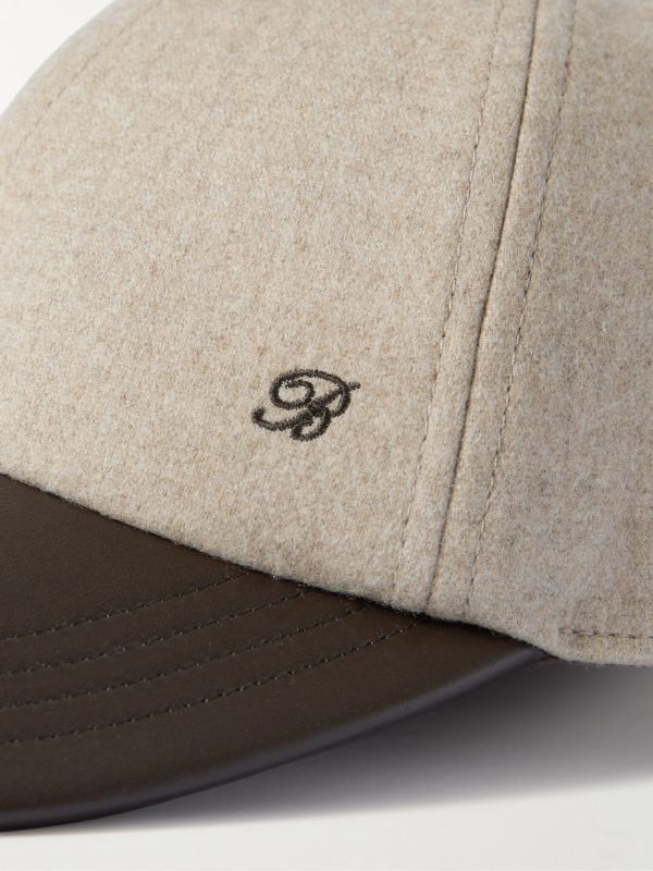 Logo-Embroidered Cashmere-Blend and Leather Baseball Cap - CU Logo-Embroidered Cashmere-Blend and Leather Baseball Cap - CU